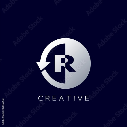 Free Download Circle Arrow Letter R Geometrical Logo Negative Space Vector Design - GFXLoad
