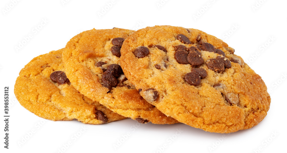 Pile of chocolate chip cookies isolated on white background Pile of chocolate chip cookies isolated on white background