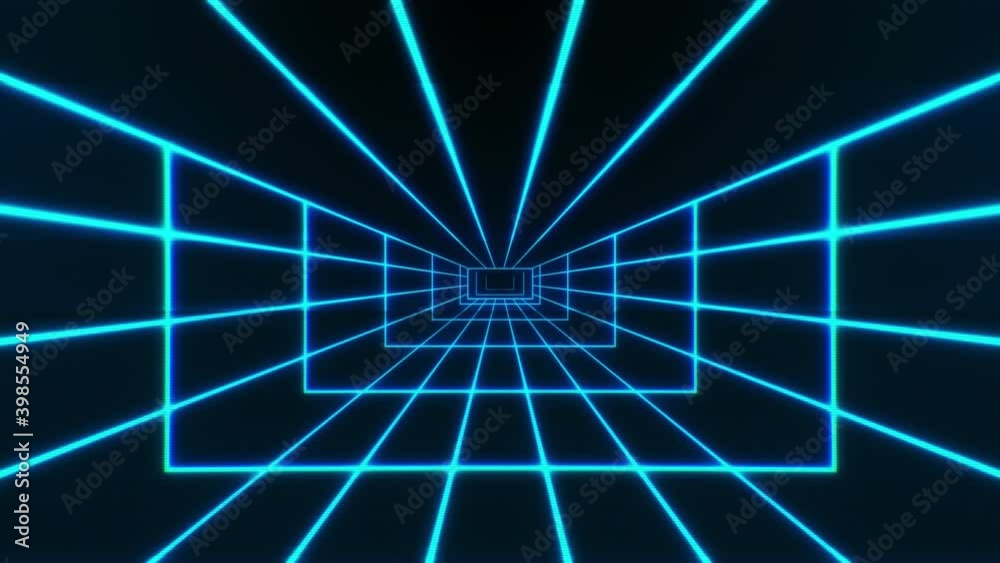 Blue Retro Glitching Grid Tunnel VJ Loop Motion Background