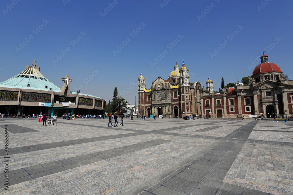 Plaza in front of the Basilica of the Virgin of Guadalupe amid the Coronavirus, COVID-19 pandemic, in Mexico City, Mexico.