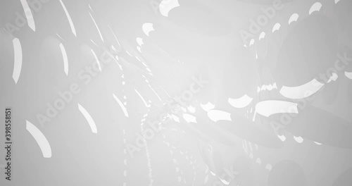 Abstract architectural background. Flying on a white minimalistic interior. Futuristic modern space. Bright lighting. 3D animation and rendering.