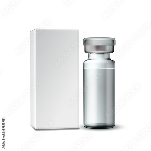 Template of transparent glass medical vial with aluminium cap.