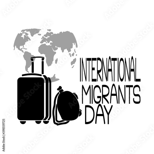 International Migrants Day, Silhouette of a suitcase and duffel bag on the background of the world map