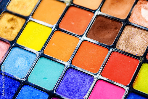 Palette of multicolored eyeshadows  close-up