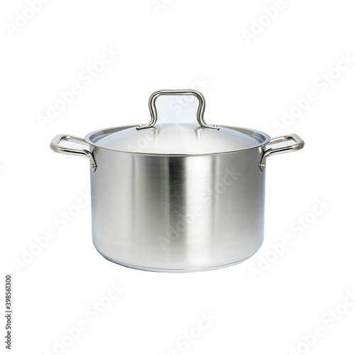 Steel pan side view. On a white isolated background 