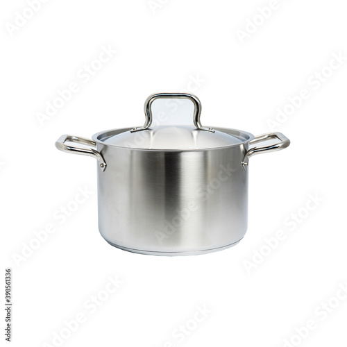 Steel pan side view. On a white isolated background 
