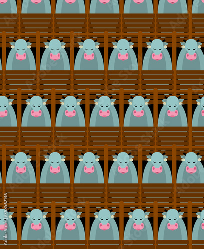 Cows in barn pattern seamless. Cattle on farm background. vector texture