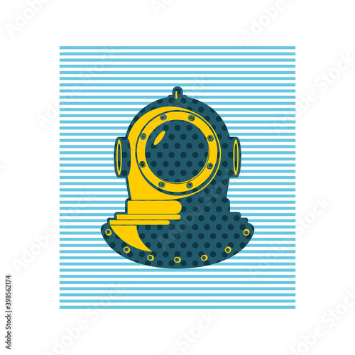 Underwater helmet pop Art illustration. Old diving helmet. vector illustration