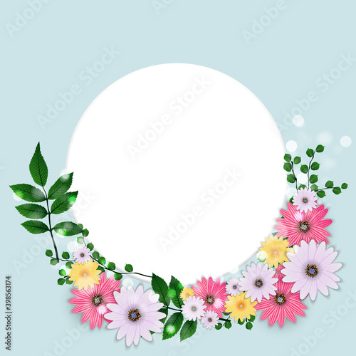 Cute Background with Frame and Flowers Collection Set. Vector Illustration EPS10. Square Template for social networks and messengers. EPS10