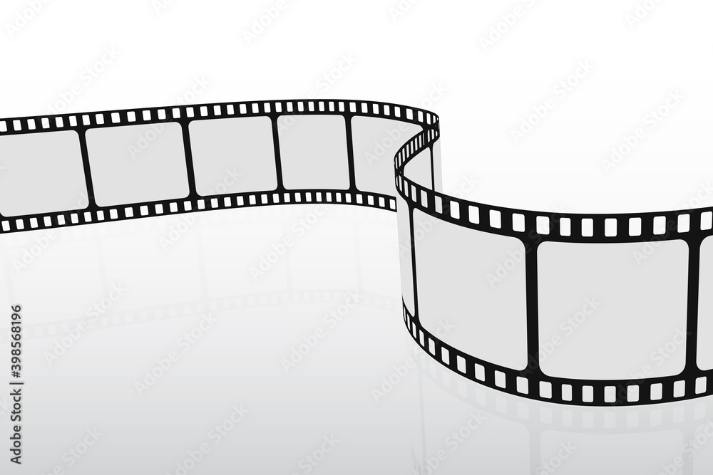 3D film strip in perspective. Cinema Background. Retro template poster for cinema festival with place for text. Art design filmstrip for advertisement, brochure, banner, flyer. Film industry concept.
