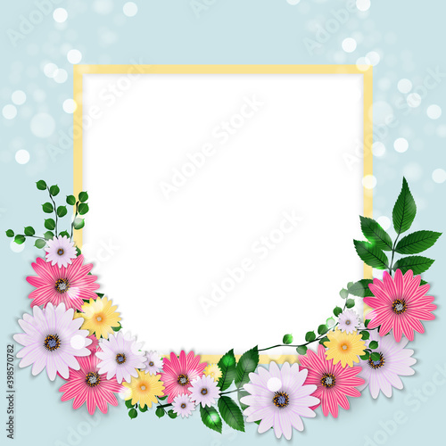 Cute Background with Frame and Flowers Collection Set. Vector Illustration EPS10. Square Template for social networks and messengers. EPS10