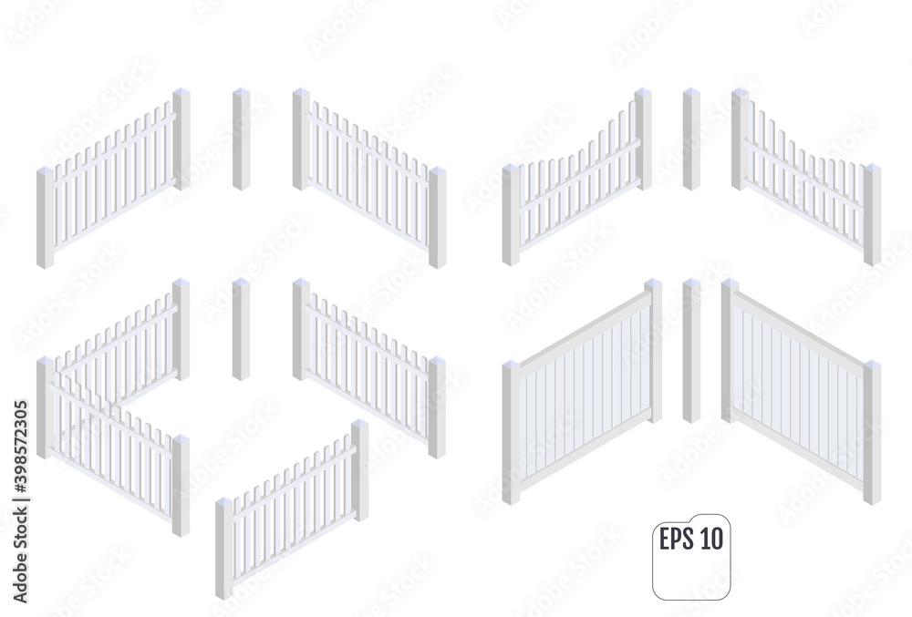 Isometric white fence sections. Vector Isometric white fence sections. Vector