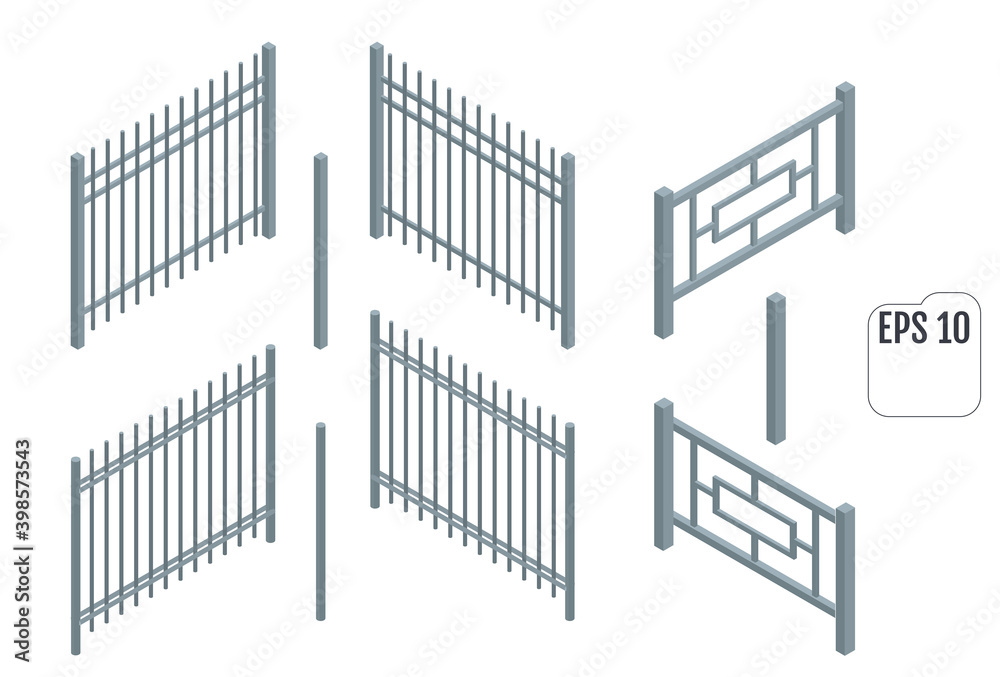 Isometric Metal fence sections. Vector Isometric Metal fence sections. Vector
