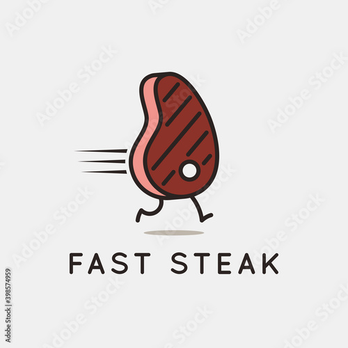 Fast steak logo. Running steak on white background