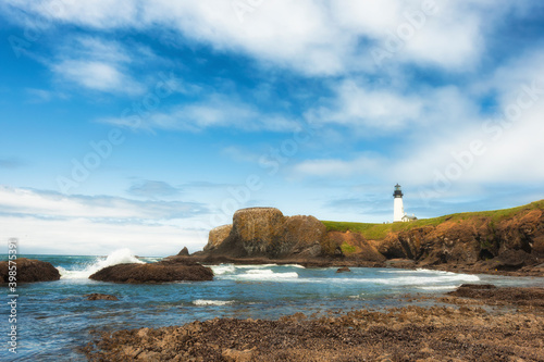 Yaquina Head Lighthouse view from Cobble Beach