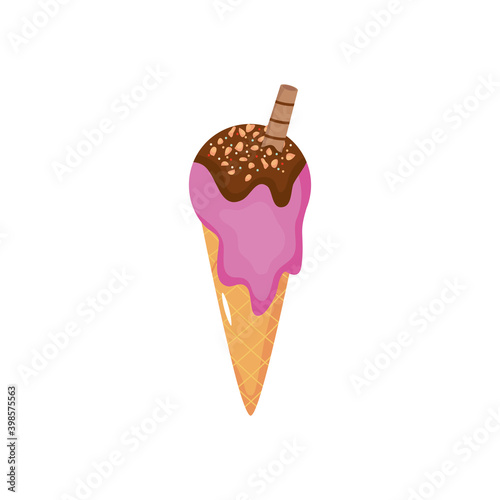 blueberry ice cream cone with wafer stick, colorful design