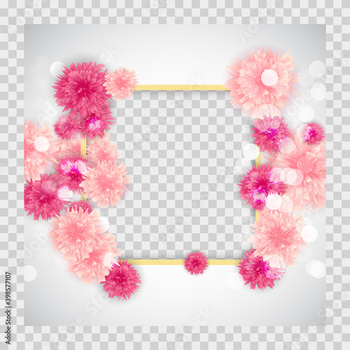 Cute Background with Frame and Flowers Collection Set. Vector Illustration EPS10. Square Template for social networks and messengers on a transparent background. EPS10