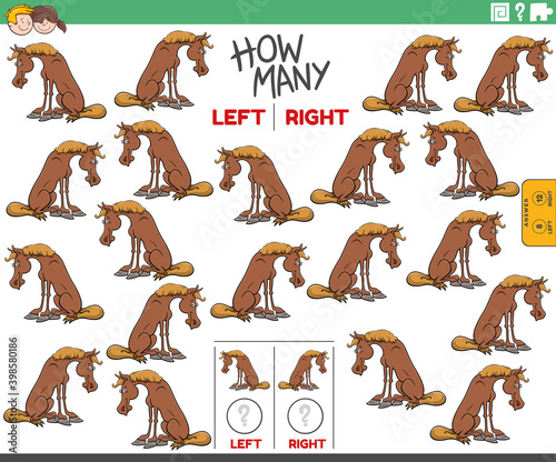 counting left and right pictures of cartoon horse farm animal