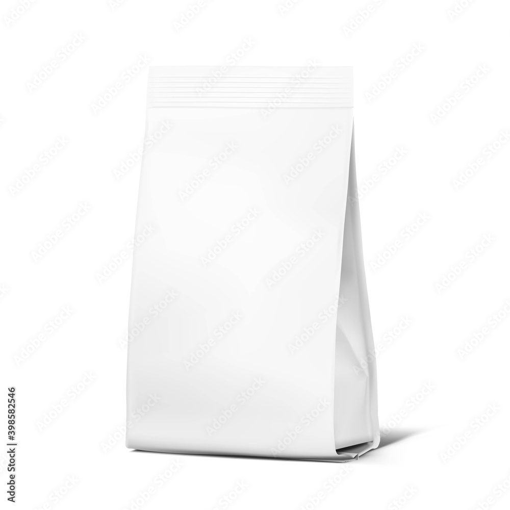 Seal bag with narrow top mockup. Perspective view. Vector illustration isolated on white background. Best solution for presentation your brand, design, promo and etc. EPS10. Seal bag with narrow top mockup. Perspective view. Vector illustration isolated on white background. Best solution for presentation your brand, design, promo and etc. EPS10.