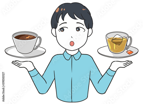 飲み物を比べる　左視線　男性