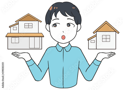 家を比較する　左視線　男性