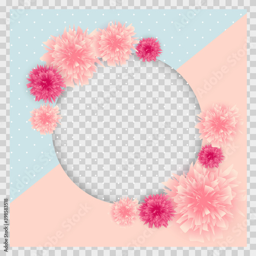Cute Background with Frame and Flowers Collection Set. Vector Illustration EPS10. Square Template for social networks and messengers