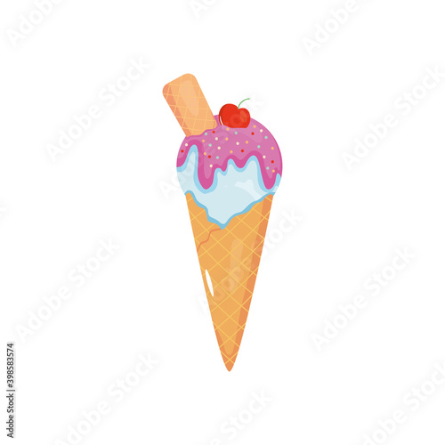 icon of ice cream cone with wafer and sauce, colorful design