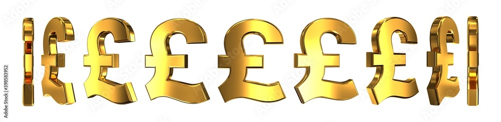 3D animation, spinning of a golden pound of sterling symbol. Rotation on white background 3D animation, spinning of a golden pound of sterling symbol. Rotation on white background