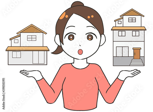 2階建てと3階建てを比較　悩む　女性