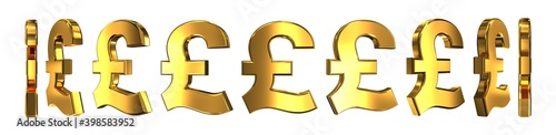 Foto 3D animation, spinning of a golden pound of sterling symbol