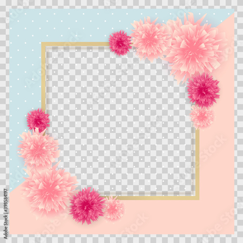 Cute Background with Frame and Flowers Collection Set. Vector Illustration EPS10. Square Template for social networks and messengers