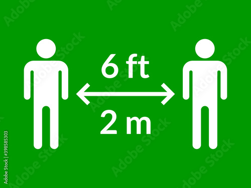 Social Distancing Keep Your Distance or Maintain a Distance of 6 ft   6 Feet or 2 m   2 Metres Icon. Vector Image.