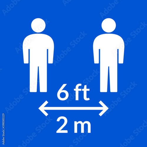 Social Distancing Keep Your Distance or Maintain a Distance of 6 ft   6 Feet or 2 m   2 Metres Icon. Vector Image.