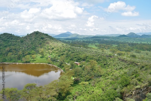 High angle view of a lake against mountains in rural Kenya © martin