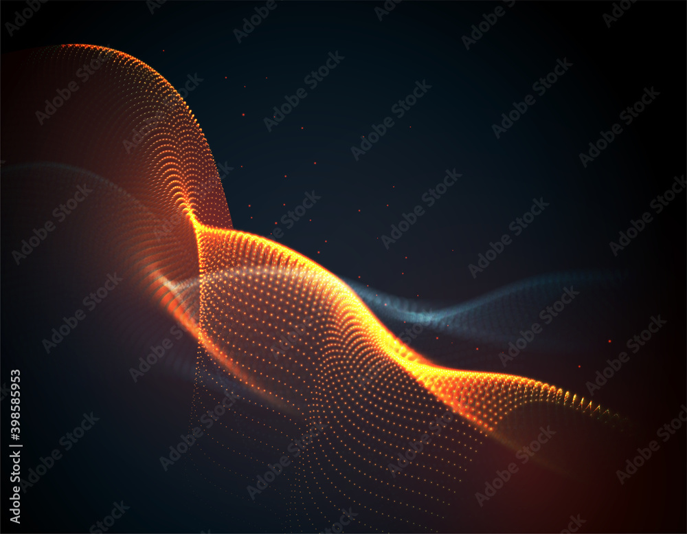 Smooth smoke particle wave, orange, blue color. Vector illustration
