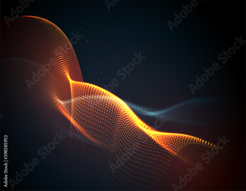 Smooth smoke particle wave, orange, blue color. Vector illustration