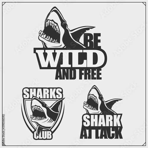 The emblem with shark for a sport team. Print design for t-shirt.