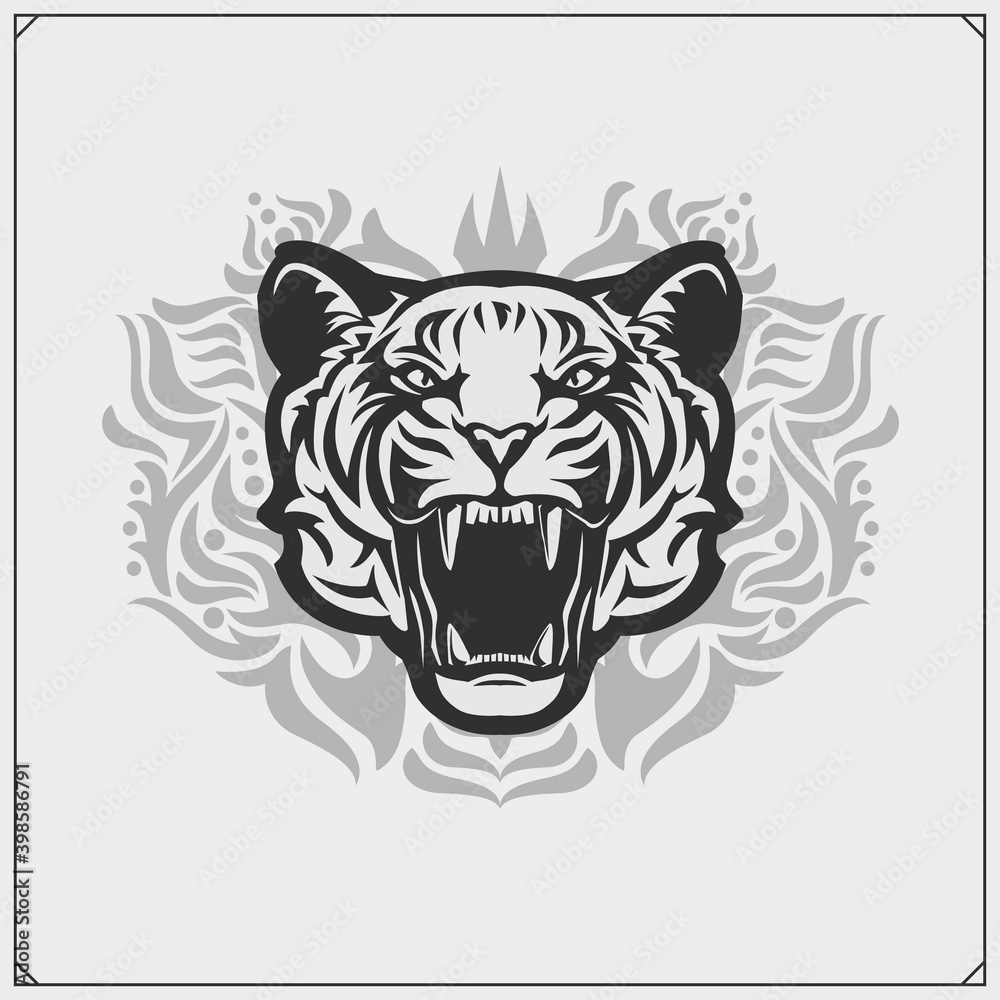 The emblem with tiger for a sport team. Print design for t-shirt. The emblem with tiger for a sport team. Print design for t-shirt.