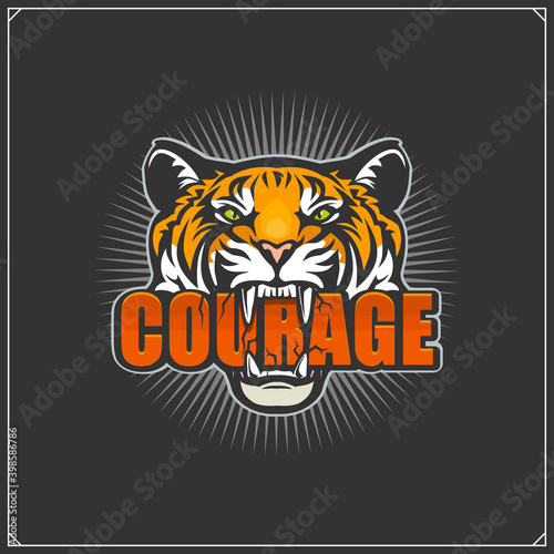 The emblem with tiger for a sport team. Print design for t-shirt.