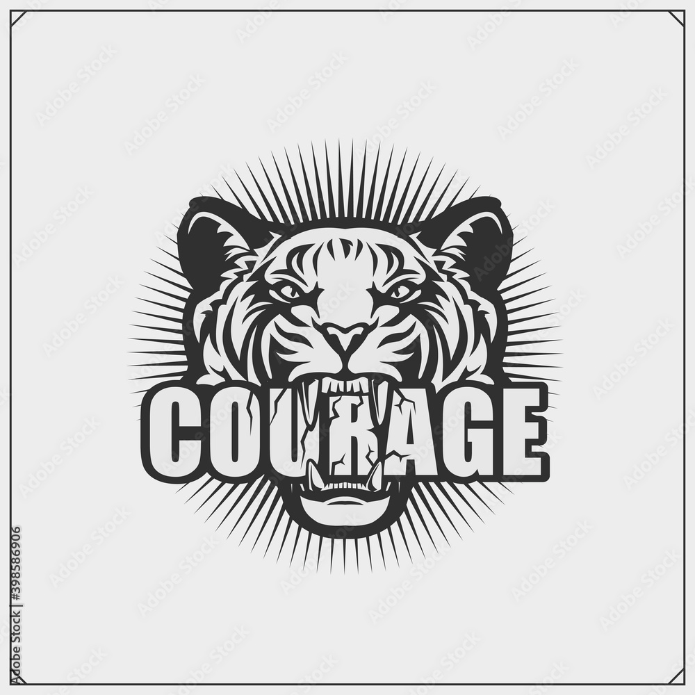 The emblem with tiger for a sport team. Print design for t-shirt.