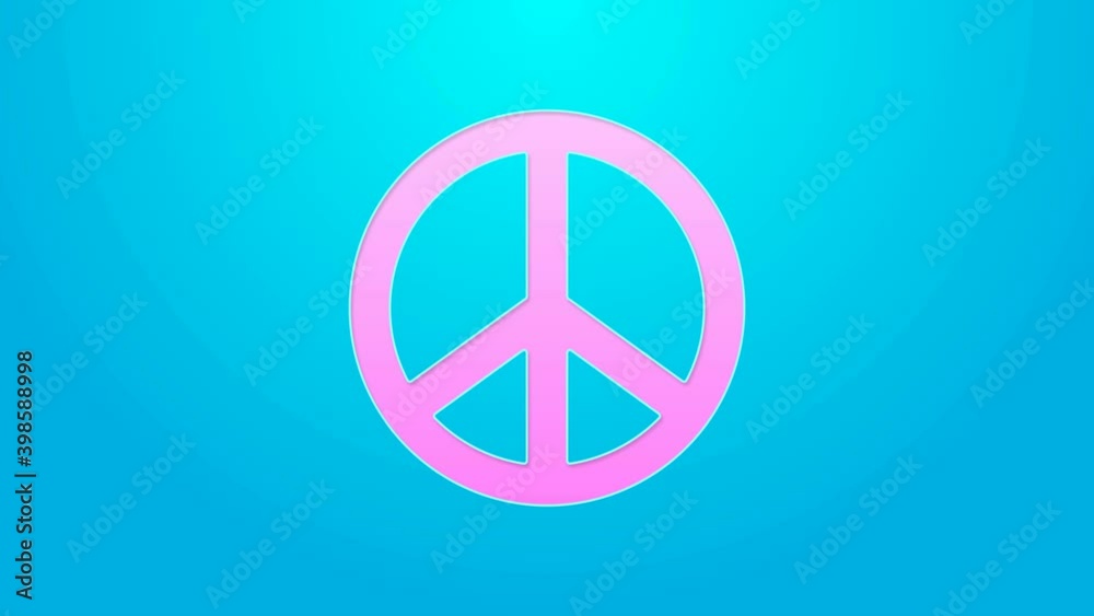 Pink line Peace icon isolated on blue background. Hippie symbol of peace. 4K Video motion graphic animation Pink line Peace icon isolated on blue background. Hippie symbol of peace. 4K Video motion graphic animation