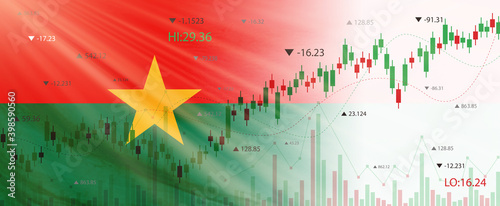 Creative (burkina faso) flag banner with stock exchange market ,Graph chart of stock market investment world trading, 3D illustration.