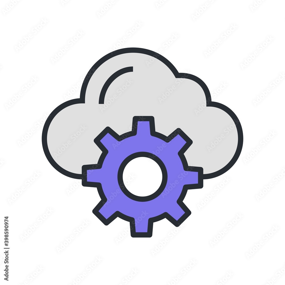Cloud settings icon in flat design style. Cloud settings icon in flat design style.