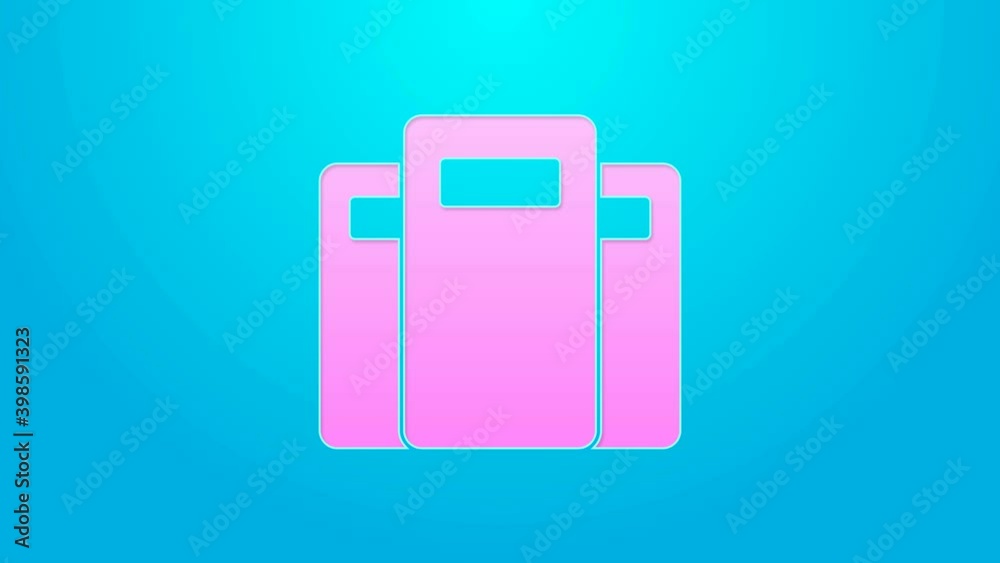 Pink line Police assault shield icon isolated on blue background. 4K Video motion graphic animation Pink line Police assault shield icon isolated on blue background. 4K Video motion graphic animation