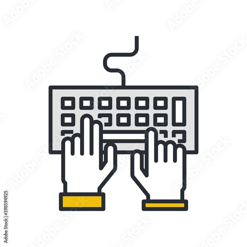 Computer keyboard, typing icon. Flat icon for programming, office work, freelance typing concept.