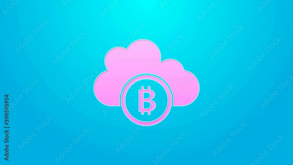 Pink line Cryptocurrency cloud mining icon isolated on blue background. Blockchain technology, bitcoin, digital money market, cryptocoin wallet. 4K Video motion graphic animation Pink line Cryptocurrency cloud mining icon isolated on blue background. Blockchain technology, bitcoin, digital money market, cryptocoin wallet. 4K Video motion graphic animation