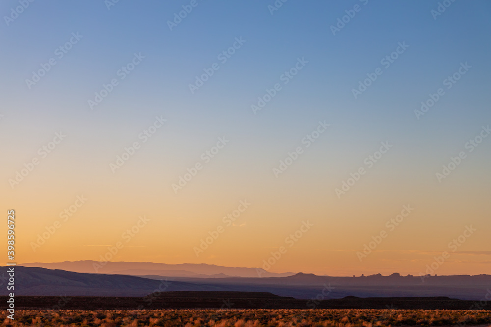 Sunrise in the Utah desert with dawn colors