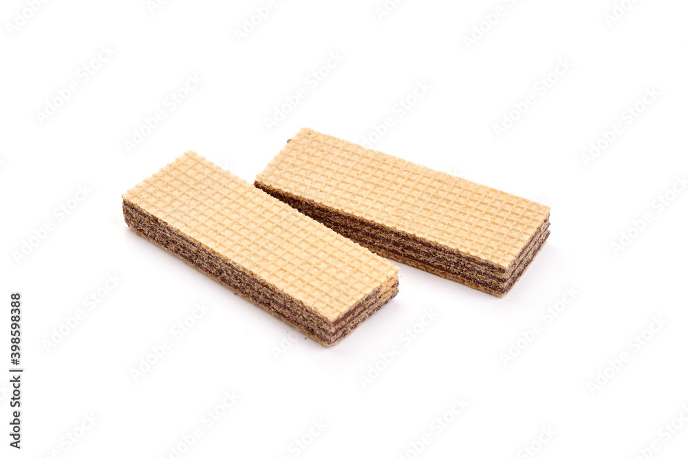 Crunchy chocolate waffles, isolated on white background Crunchy chocolate waffles, isolated on white background