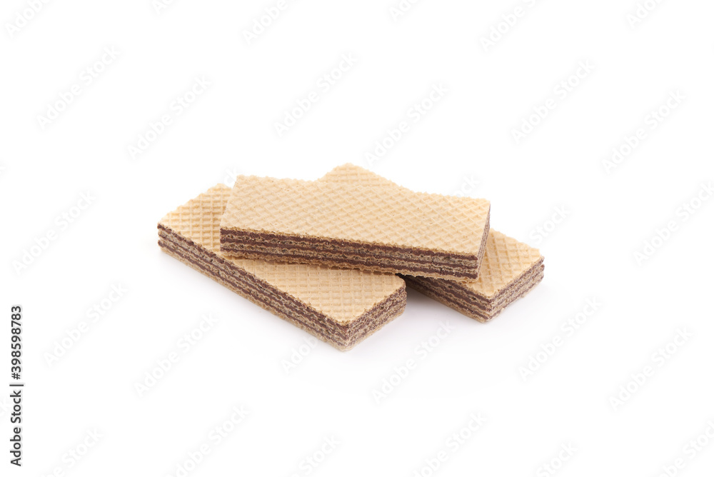 Crunchy chocolate waffles, isolated on white background Crunchy chocolate waffles, isolated on white background