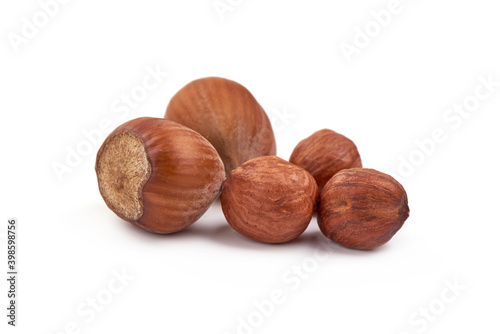Hazelnuts, close-up isolated on white background
